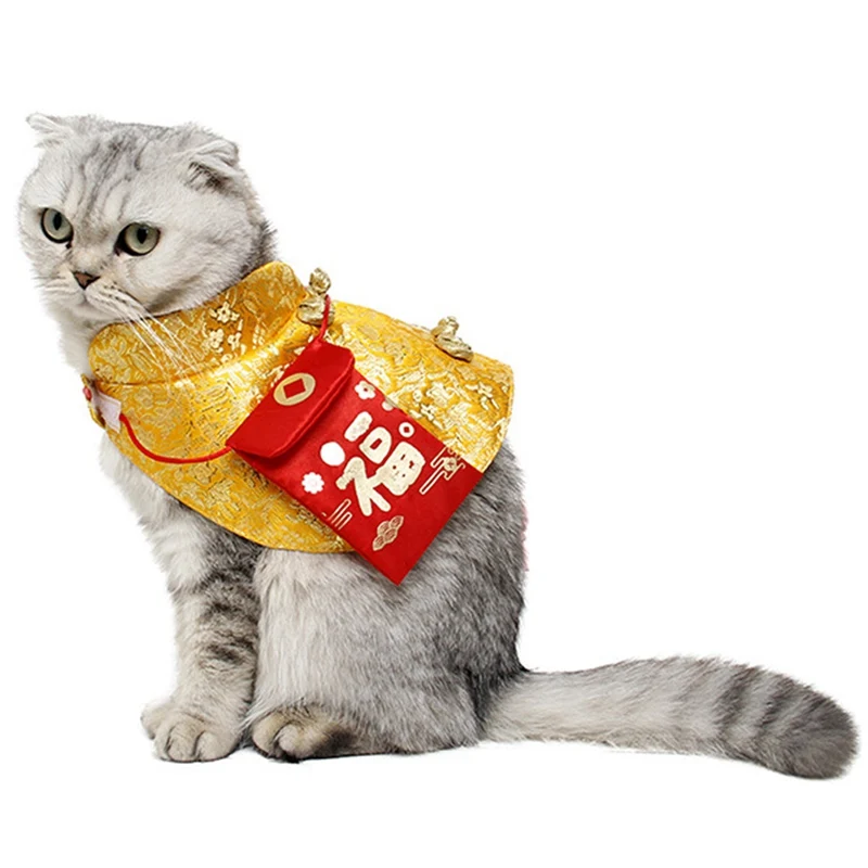 Демисезонная одежда для домашних животных кошка костюмы Tang китайский год красный конверт праздничный плащ с капюшоном Теплый «рюмочка» в китайском стиле