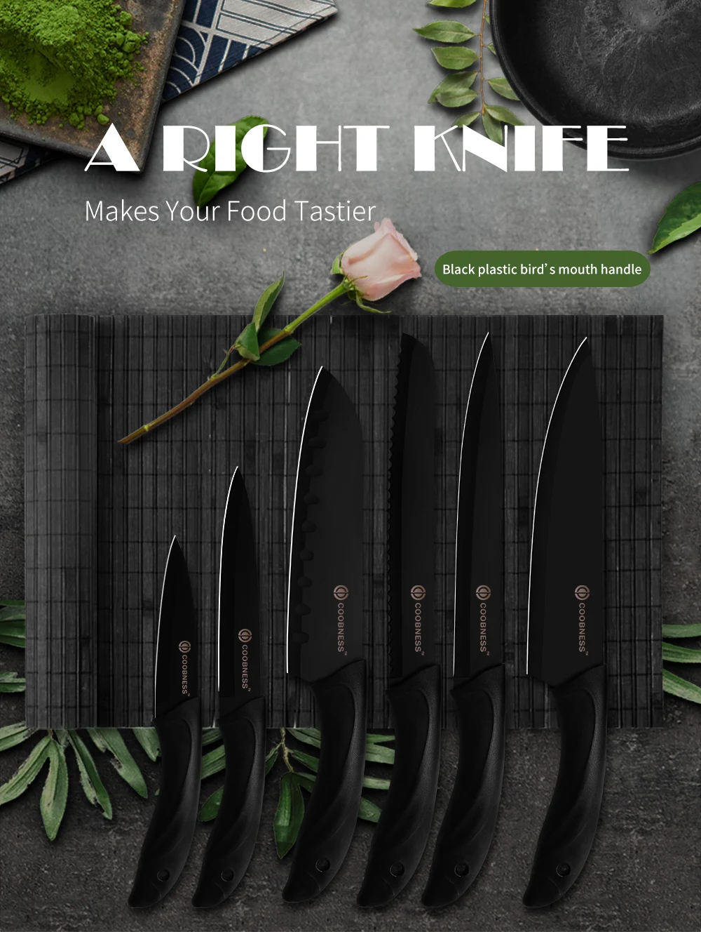 COOBNESS Professional Kitchen Knife Meat Vegetable Chopper Knives 3Cr13 Steel Bread Santoku Knife PP+TPR Handle Knives Tools