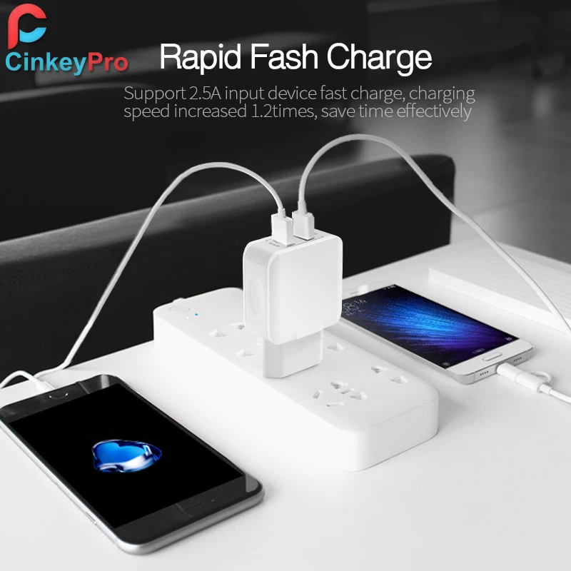 CinkeyPro USB Зарядное устройство для iPhone 5 6 7 iPad samsung 2 Порты В/2.5A стены адаптер ЕС разъем