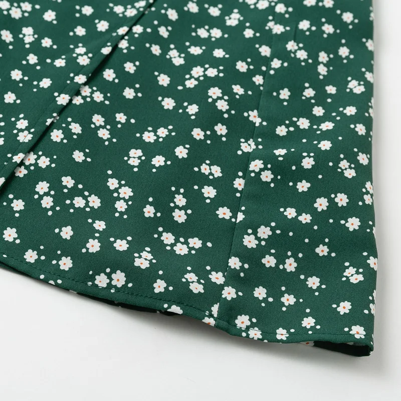 Женское платье с цветочным принтом V-образным вырезом и коротким рукавом |