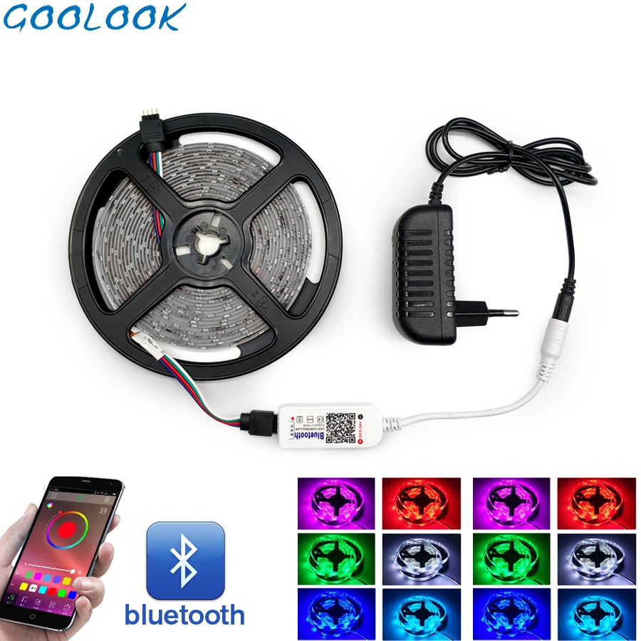 RGB SMD 5050 Светодиодная лента светильник водонепроницаемый RGB гибкая светодиодная лента светильник полоса+ Bluetooth управление мобильным телефоном+ 12 В источник питания