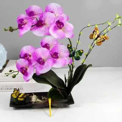 light purple suit Высокая имитация бонсай Настоящее прикосновение искусственный фаленопсис композиции поддельный цветок в керамическом горшке Моль Орхидея цветок костюм - Цвет: light purple suit