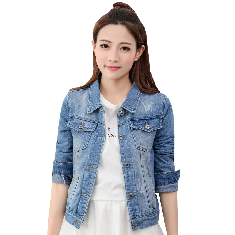 Куртка женская джинсовая короткая облегающий белый топ с отложным воротником