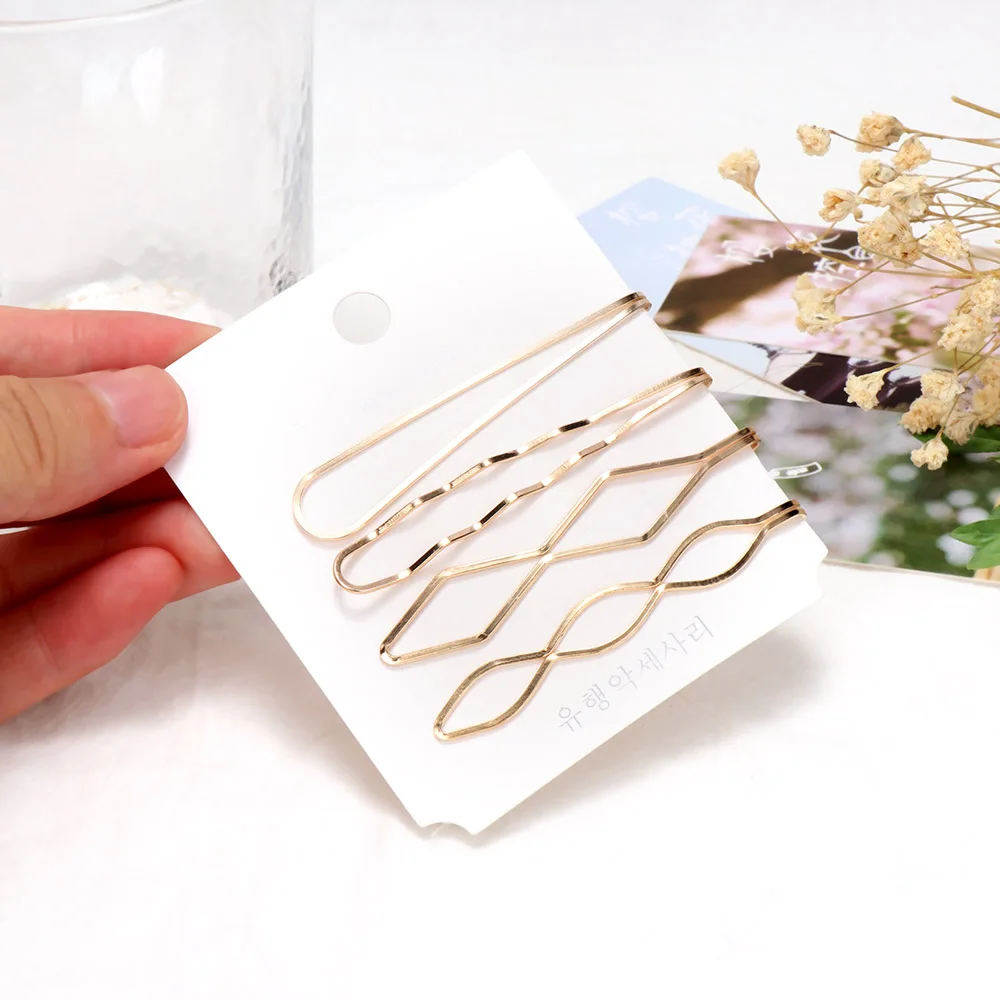 4Pcs/ Set Korea Fashion Metal Hairpins Minimalist Wave Hair Clips All-match Hairstyle Design Accessories Styling Tool | Детская одежда