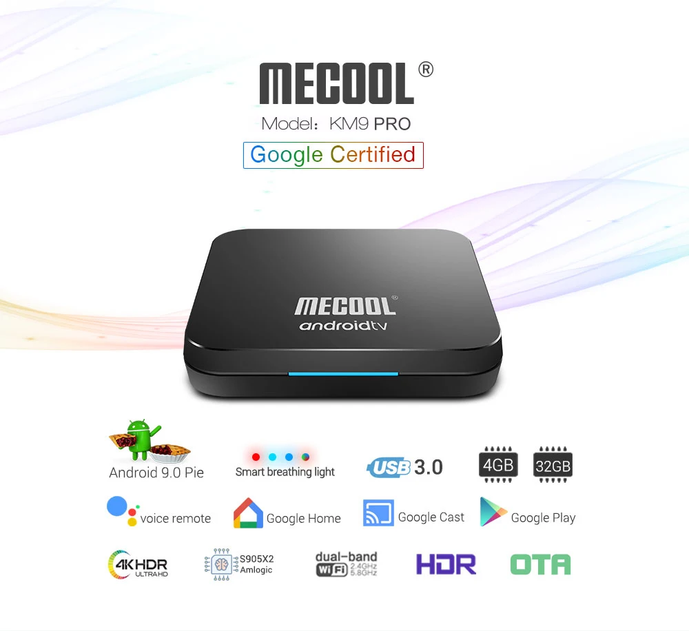 MECOOL KM9 PRO A tv Android tv Google Сертифицированный Android 9,0 tv Box 4 ГБ 32 ГБ Amlogic S905X2 4K 5G Dual Wifi BT4.0 PK KM3
