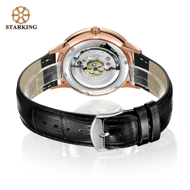 

STARKING Watch Men Dress Waterproof 50M Stainless Steel Watch Men Cow Leather Mechanical Automatic Wristwatch Reloj Automatico