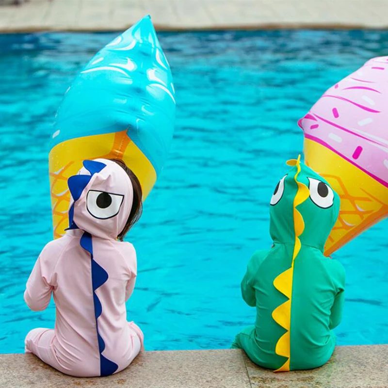 Милый купальный костюм с капюшоном для маленьких мальчиков и девочек Цельный