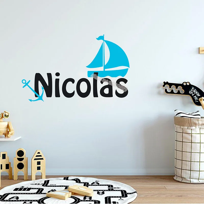 Персонализированные Пользовательское имя наклейки на стену морской якорь с