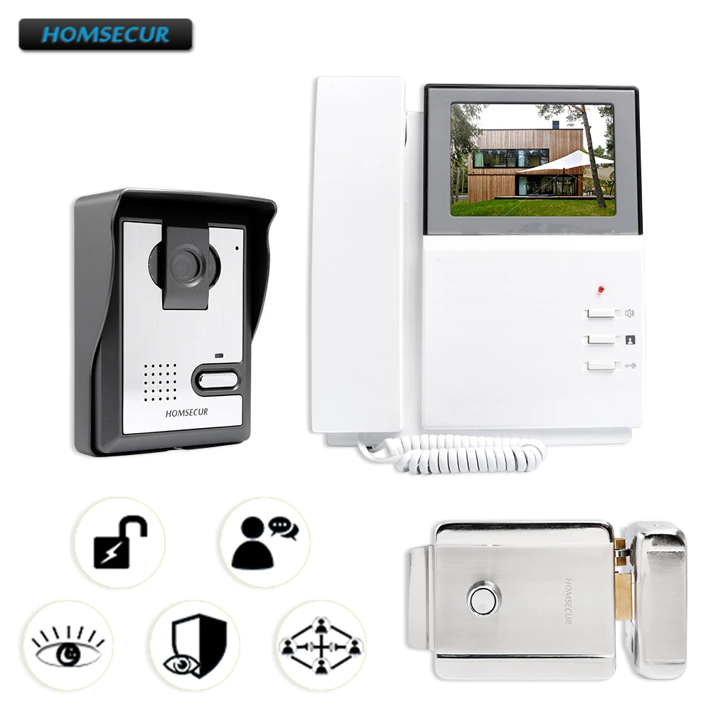 

HOMSECUR 4.3" Video Door Entry Phone Call System Electric Lock Supported for House/ Flat 1V1+Electric Lock