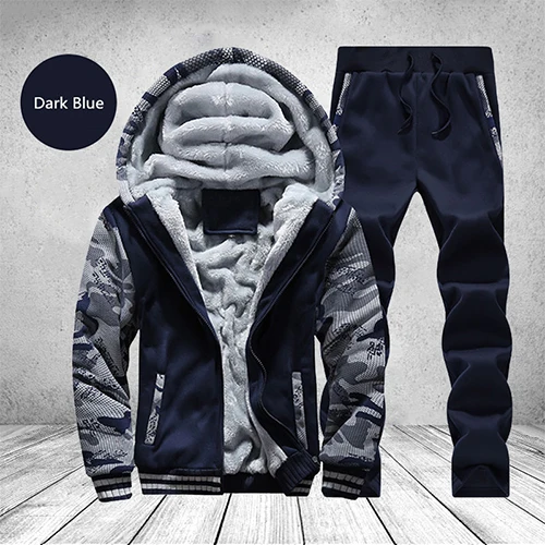 Darkblue D62 Осенне-зимний теплый мужской спортивный костюм из 2 предметов, толстый свитшот, куртки, спортивные штаны,, фирменный мужской костюм, повседневная спортивная одежда, мужская верхняя одежда - Цвет: Darkblue D62