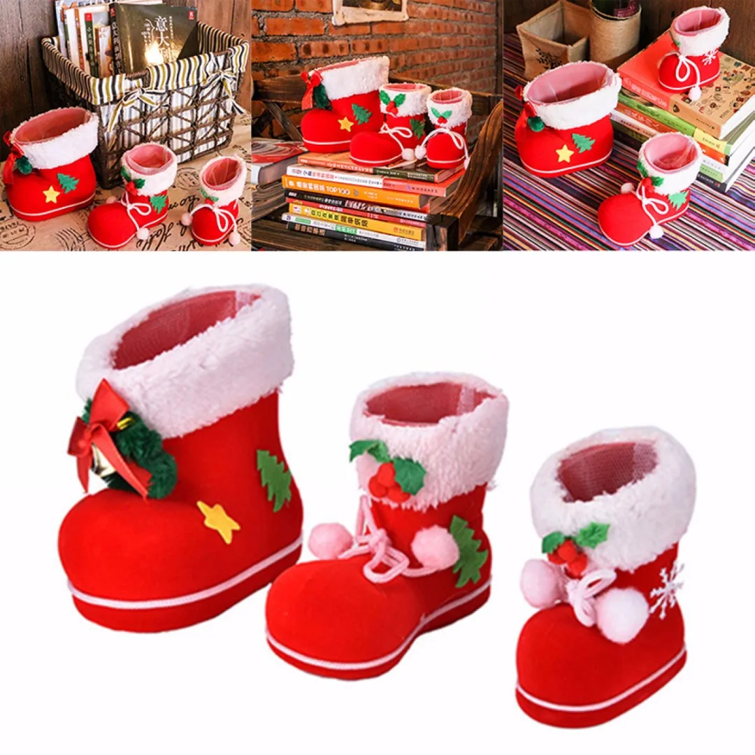 S/M/L красные рождественские флокирующие ботинки носки коробка конфет