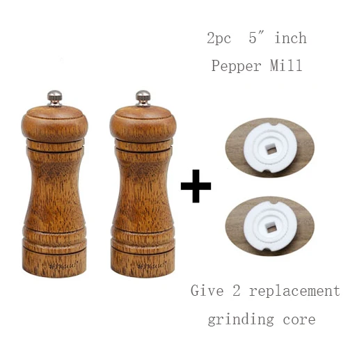 2pcs of 5 inch 5, 8, 10 дюймов мельница для соли и перца из цельного дерева, мельница для зерна специй с регулируемым керамическим шлифовальным сердечником, кухонные инструменты, мельницы - Цвет: 2pcs of 5 inch