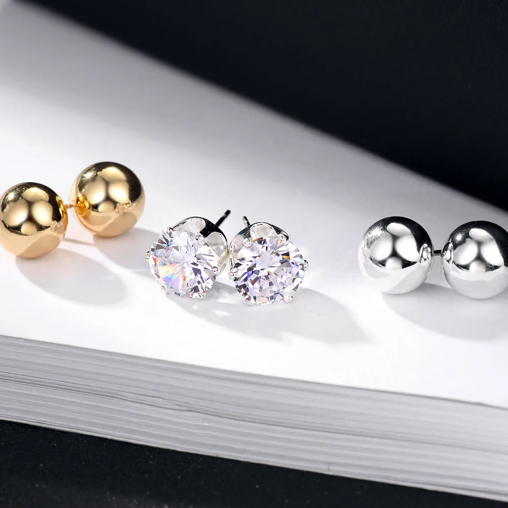 Серьги гвоздики Neoglory Стразы с маленькими шариками три пары набор для женщин