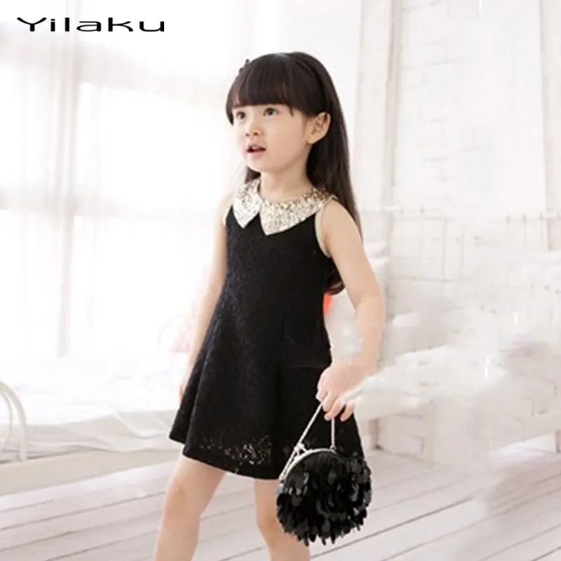 Yilaku Girls Sequins Dress Kids Black and White Sleeveless Lace Vest Dresses For Girls' Mini Vestido Infantil MeninaCA196 | Детская