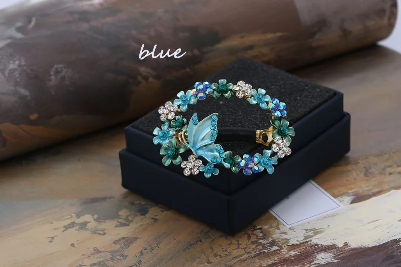 blue Женские модные заколки-бабочки, стразы, заколки для волос, Ретро стиль, эмаль, рисунок в виде цветка, аксессуары для волос, ювелирные изделия - Окраска металла: blue