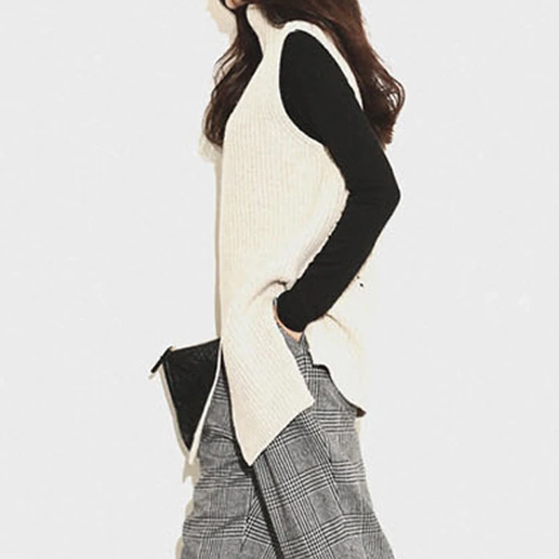 TANGNEST Мода полушерстяные Свитер Жилет 2016 г. новые женские Твердые Бежевый серый