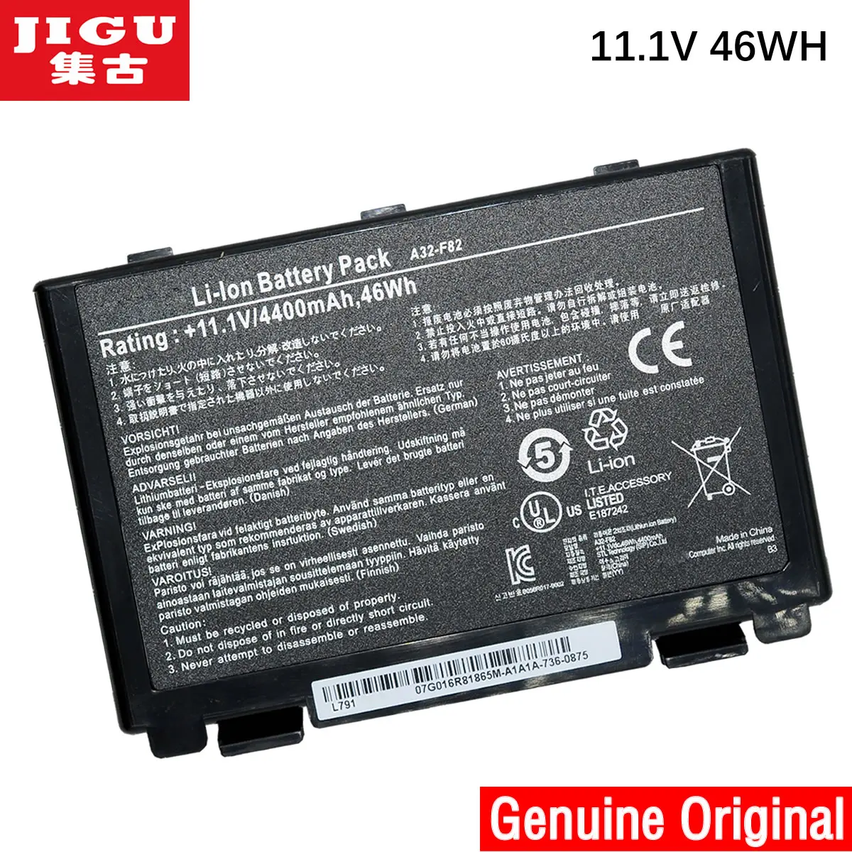 

JIGU For Asus A32-F82 A32-F52 L0690L6 L0A2016 Original laptop Battery For Asus F82 F83S K40 K40E K6C11 F52 K50 K51 K60