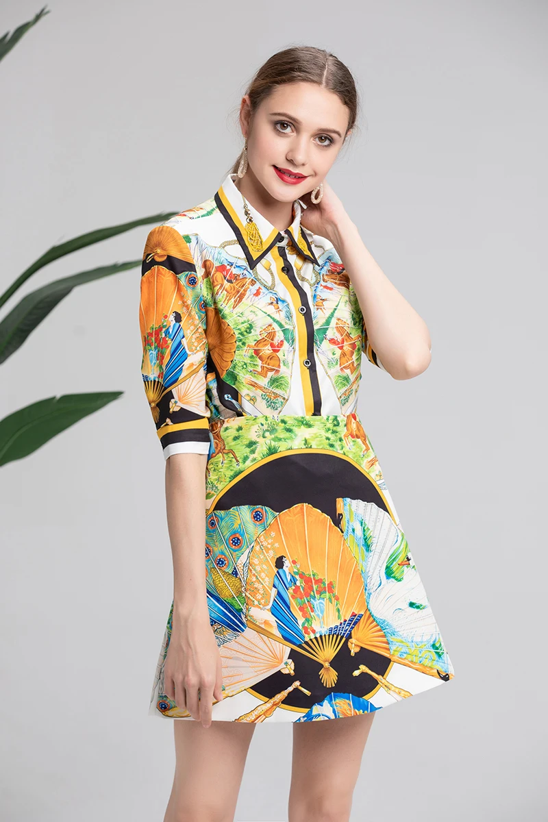 

MIUXIMAO Europe Fashion 2019 Spring jumpsuit Newest Casual Diamons Cactus Character Above Knee Two-Piece Dress Women