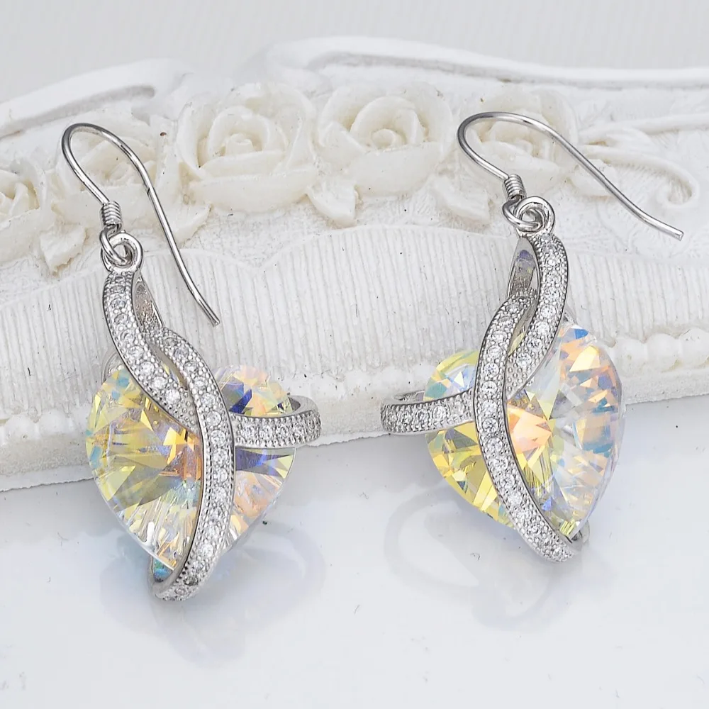 Tuliper 925 Sterling Silver Heart Earrings Hook Dangle Long Austrian Crystal For Women Party Jewelry Girl Gift | Украшения и