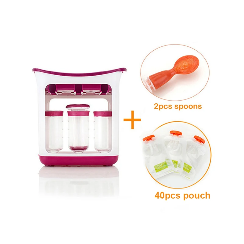 40 Pouches 2 Spoons Устройство для приготовления детского питания; контейнеры для кормления детей; контейнер для хранения сока для малышей; Устройство для выдавливания пищи с мешками для хранения фруктовых пюре - Цвет: 40 Pouches 2 Spoons