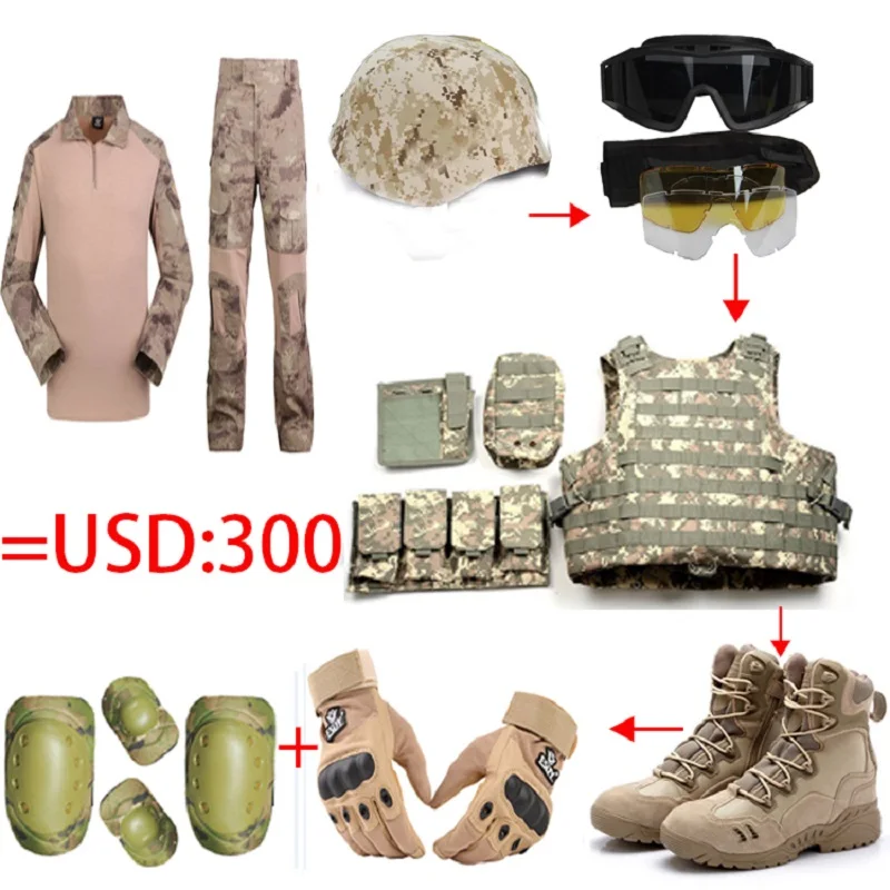 Полный набор тактических шлемов/очков/жилетов/камуфляжных штанов с