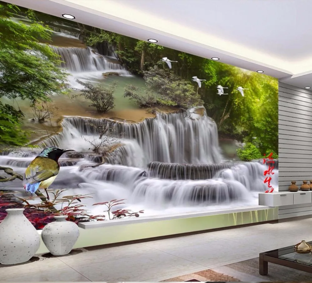 beibehang Home Decorative Wallpaper HD Landscape Waterfall Flying Bird TV Wall Background mural 3d wallpaper | Обустройство дома