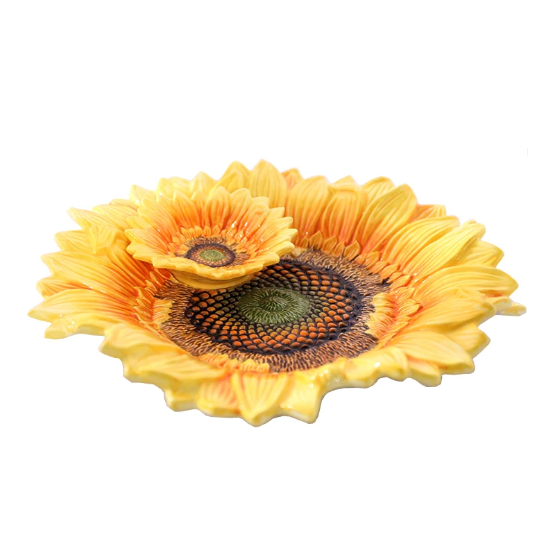 European Pastoral Sun Flower Ceramic Fruit Bowl Sunflower Multi-function Coffee Table Decoration | Дом и сад