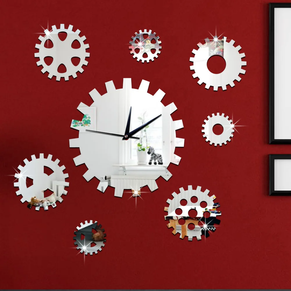 3D Creative DIY decoration clock clock precision turning gear mirror sofa background wall clock quartz clock