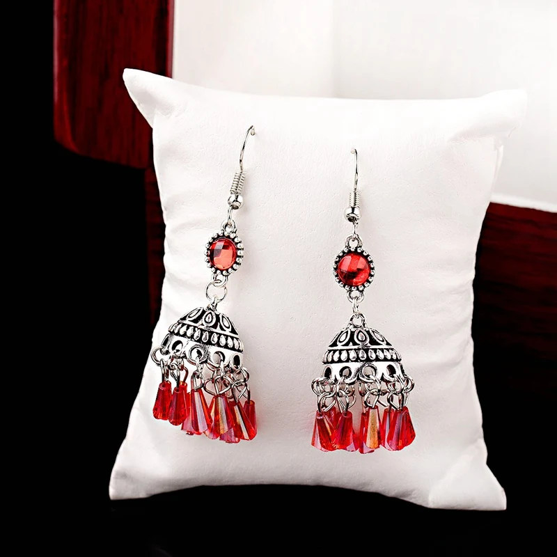 OIQUEI Boho этнические индийские Jhumka Висячие серьги для женщин серебряного цвета