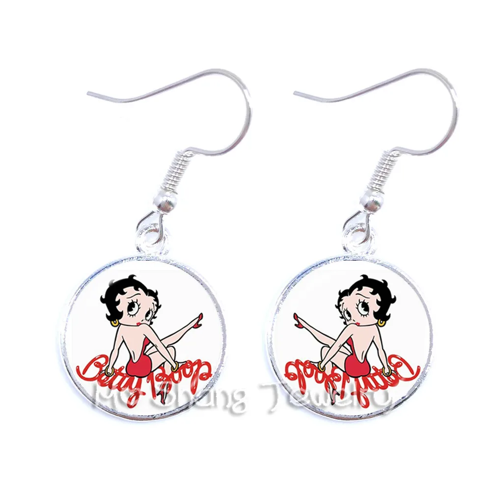 Betty Boop висячие серьги Harajuku милый мультфильм 16 мм стеклянный купол Кабошон