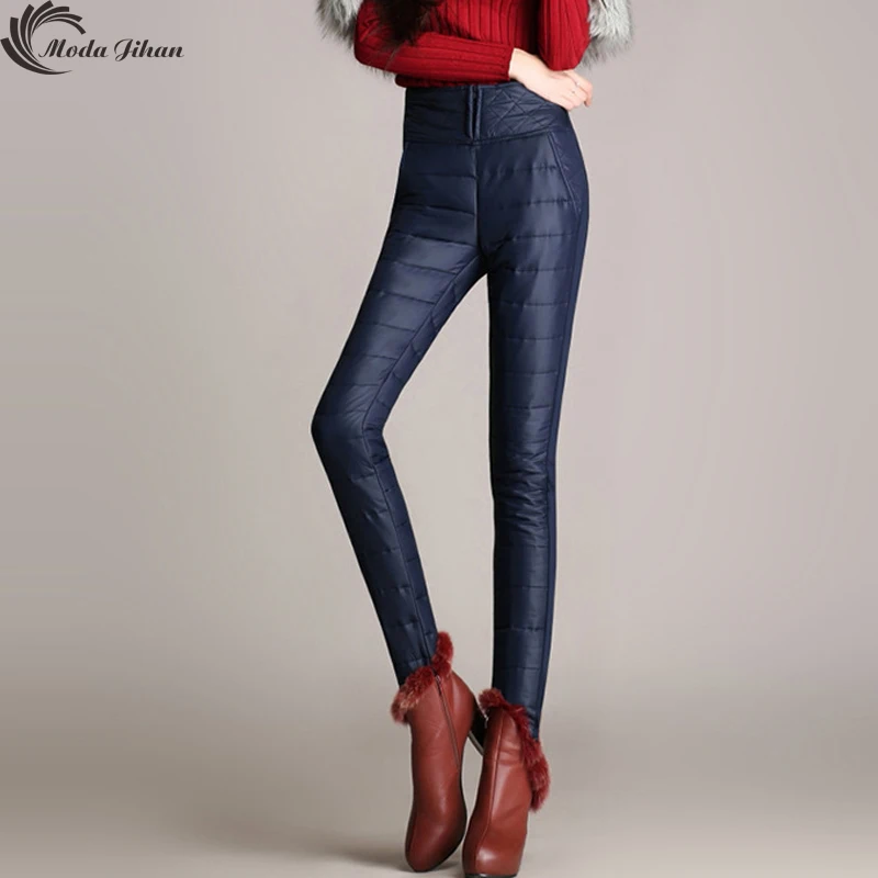Moda Jihan, женские зимние штаны, дизайн, ветрозащитные пуховые штаны, сшитые, тонкие, теплые, с высокой талией, плюс, плотные, бархатные брюки, штаны