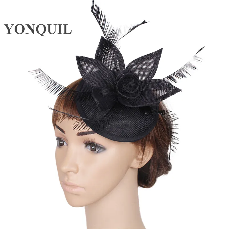 

Elegant Fascinators Imitation Sinamay Feather Wedding Headwear Event Occasion Cocktail Hats Black Millinery Headpiece