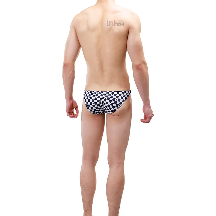Мужские трусы с заниженной талией Cueca calzoncillos черные шелковые шорты в клетку u