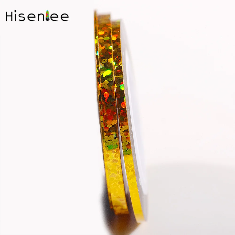 Hisenlee 3 рулонов 1 мм 2 мм 3 мм Nail Art Блеск съемная лента для линии, полосы инструменты для украшения ногтей клей наклейки для маникюра - Цвет: laser gold