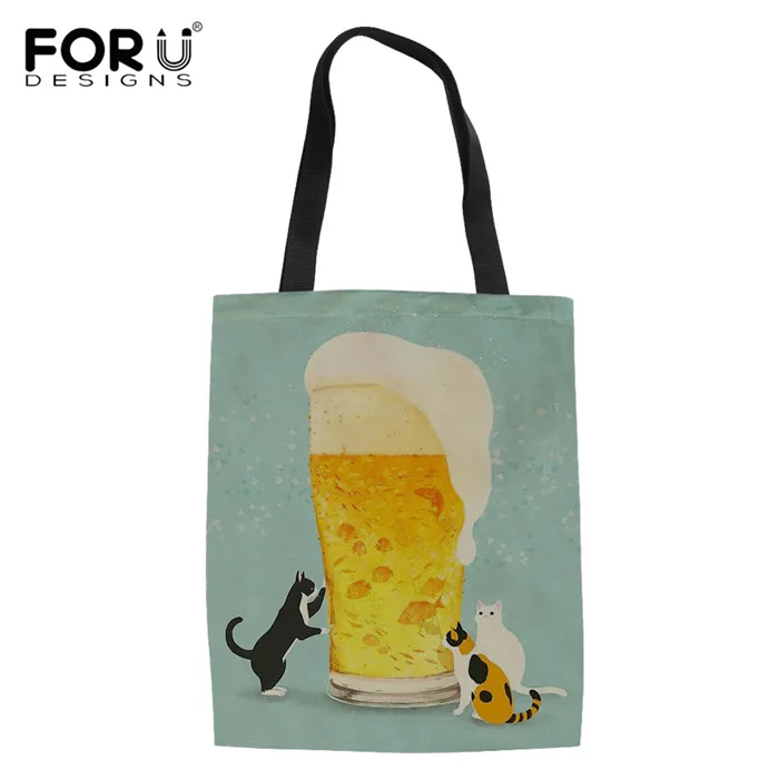 Y4345Z22 FORUDESIGNS/женские холщовые сумки с рисунком котенка из мультфильма, многоразовые сумки для покупок, сумки на плечо для женщин, школьные книги - Цвет: Y4345Z22