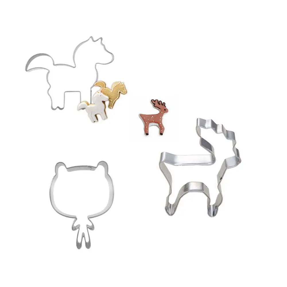 

3pcs Lovely Cartoon Animal Metal Cookie Cutters Stainless Steel Cookie Stamp Form Baking Tools For Kitchen Baking Fondant