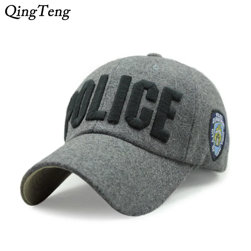 Шерстяные шапки бейсболки полиция письмо вышивка Snapback женские осенние модные