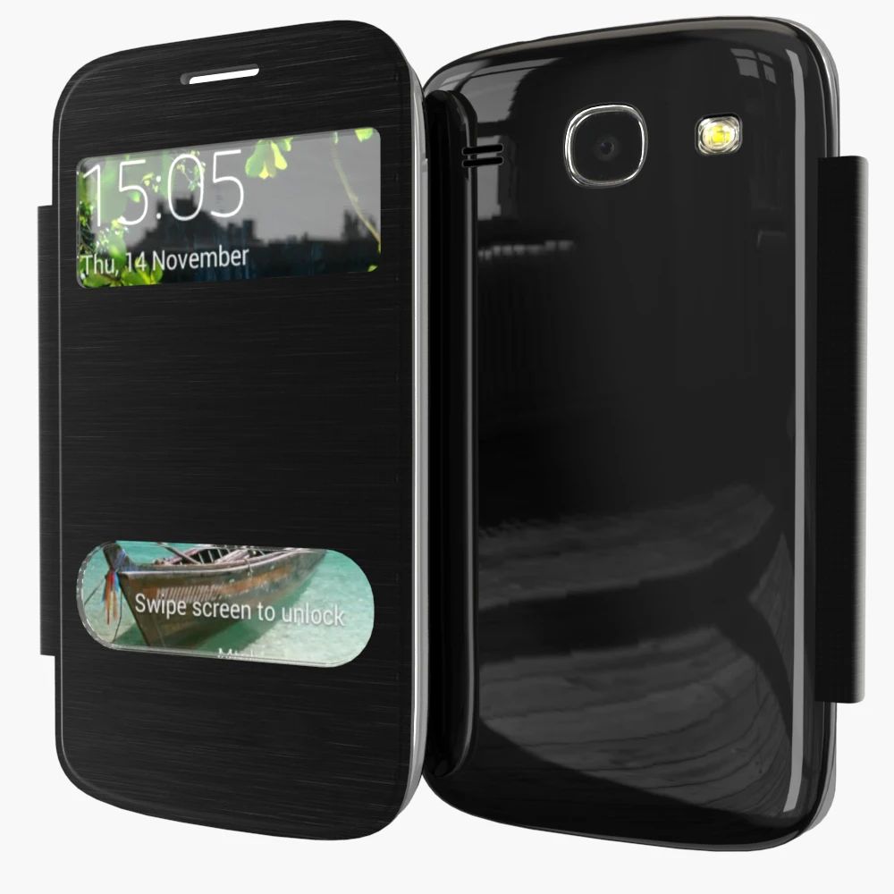 Кожаный чехол с откидной крышкой и открытым окошком для Samsung Galaxy Core i8262 i8260 8260|case