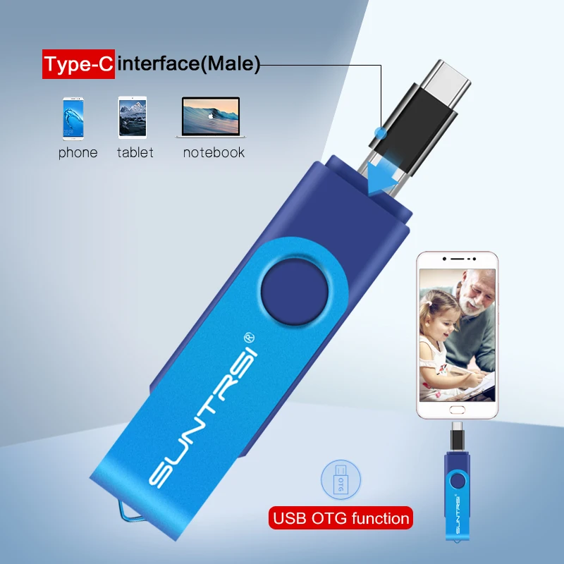 Suntrsi USB 2 0 флеш-накопитель 128 Гб 64 TYPE C Многофункциональный OTG stick 32 металлический
