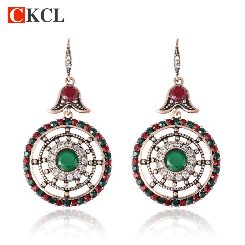 Женские серьги с зеленым цветком и круглыми крючками в винтажном стиле Max Brincos