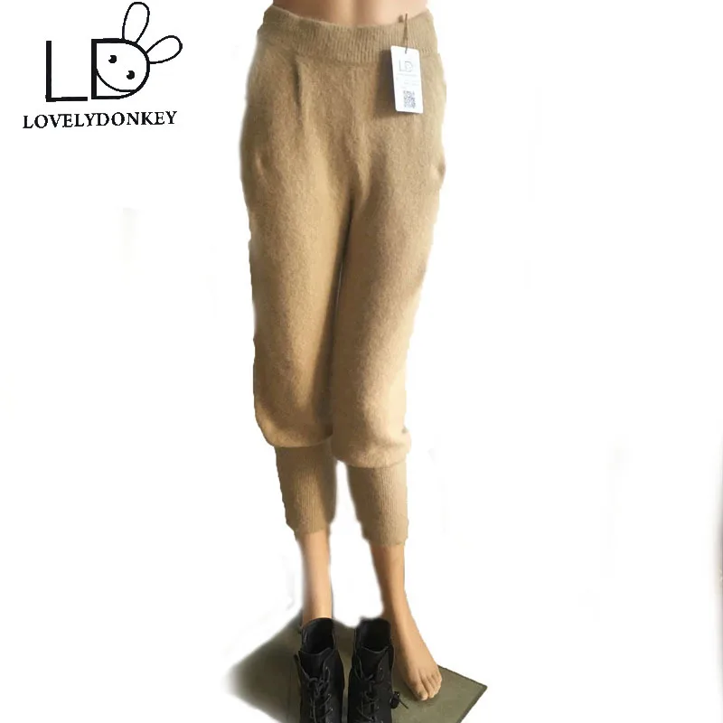 Женские зимние норковые кашемировые вязаные брюки LOVELYDONKEY толстые теплые