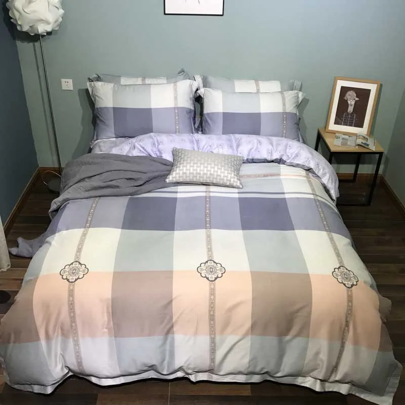 Горячие геометрический решетки постельное белье зима одеяла простыня наволочка