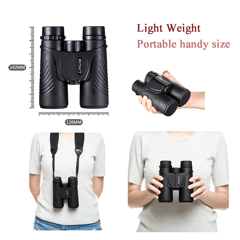 Powerful Binoculars For Hunting 10x42 BAK4 Prismaticos Safari with Strap Smartphone Clip HUTACT | Измерительные инструменты