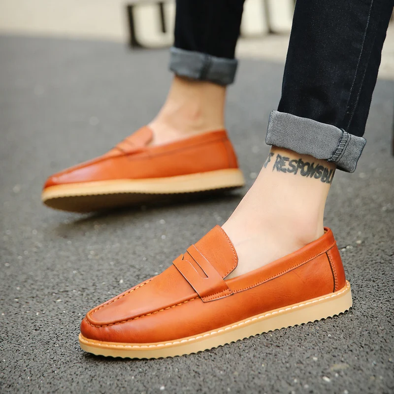 Nice Pop Spring/Summer Men Shoes Pu Leather Loafers Flats Fashion England Black Mens Casual Flat Zapatos Hombre | Обувь