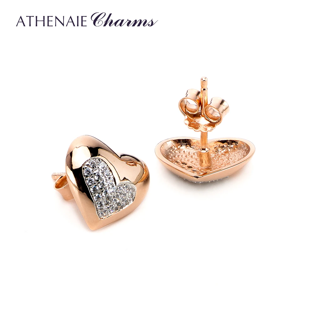 ATHENAIE,, 925 пробы, серебряный цвет, розовое золото, сердце, серьги-гвоздики для женщин, маленькие серьги, хорошее ювелирное изделие