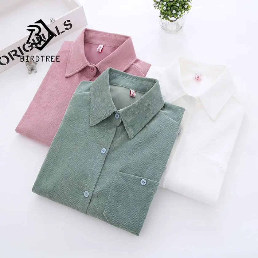 Женская Вельветовая рубашка с карманами однобортная отложным воротником и