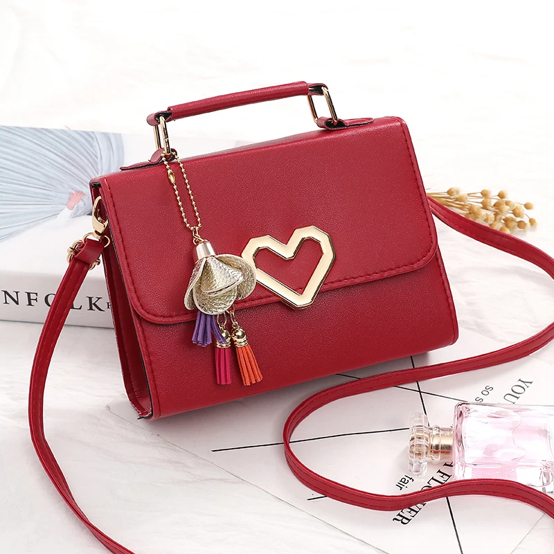 

LANVERA brand women tassel love decoration totes solid flap handbag hotsale lady evening purse messenger crossbody shoulder bags