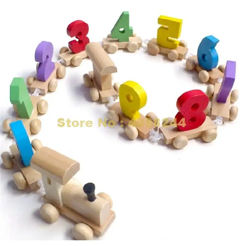 Деревянные pull &amp drag цифровой маленький поезд транспортного средства блоки