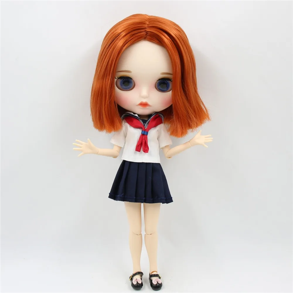 Ледяная фабрика blyth кукла 1/6 bjd белая кожа сустава тела короткие красные коричневые волосы, новое матовое лицо резные губы с бровью 30 см BL232
