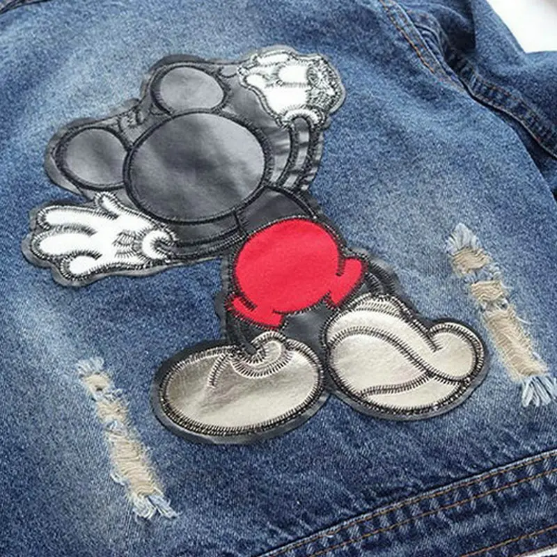 Детские Джинсовые куртки для девочек пальто с длинным рукавом джинсы принтом из